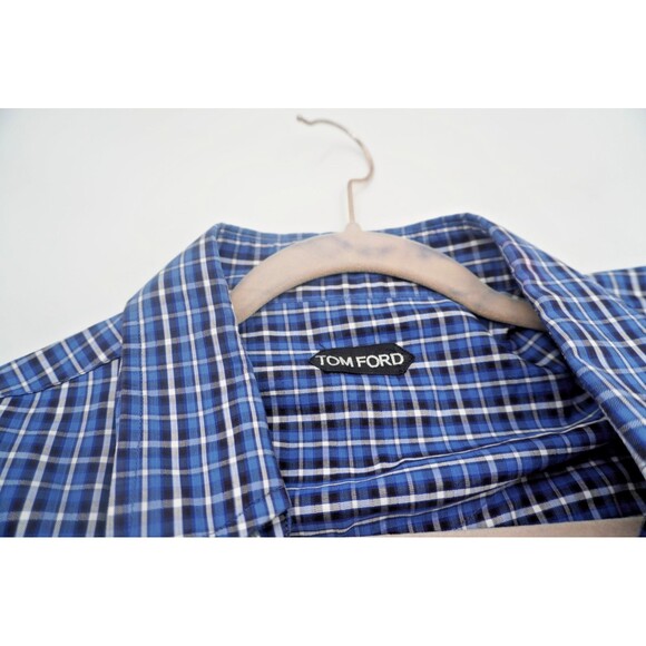 TOM FORD Blue Check Print Button-up Dress Shirt Men Long Sleeve Sz 44, 17 1/2 - Picture 10 of 16